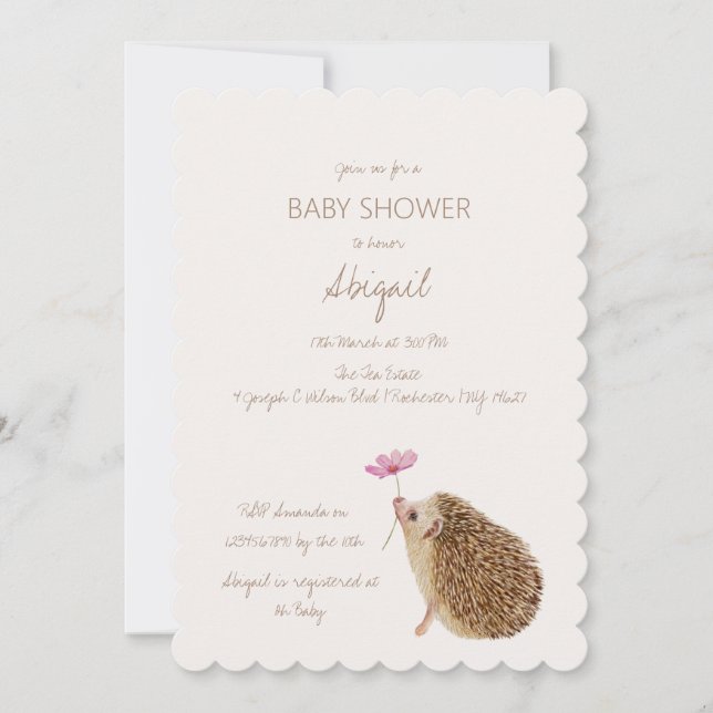 Invitación Hedgehog Woodland Forest Baby Shower (Anverso)