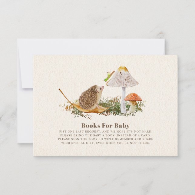 Invitación Hedgehog Woodland Mushroom Books Para Baby Shower (Anverso)
