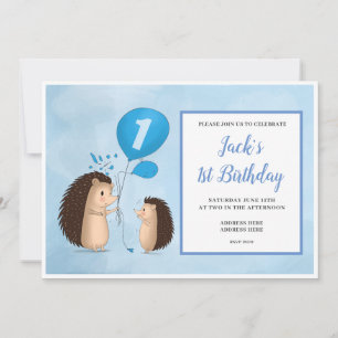 Invitación Hedgehogs con globos - 1er cumpleaños - Azul