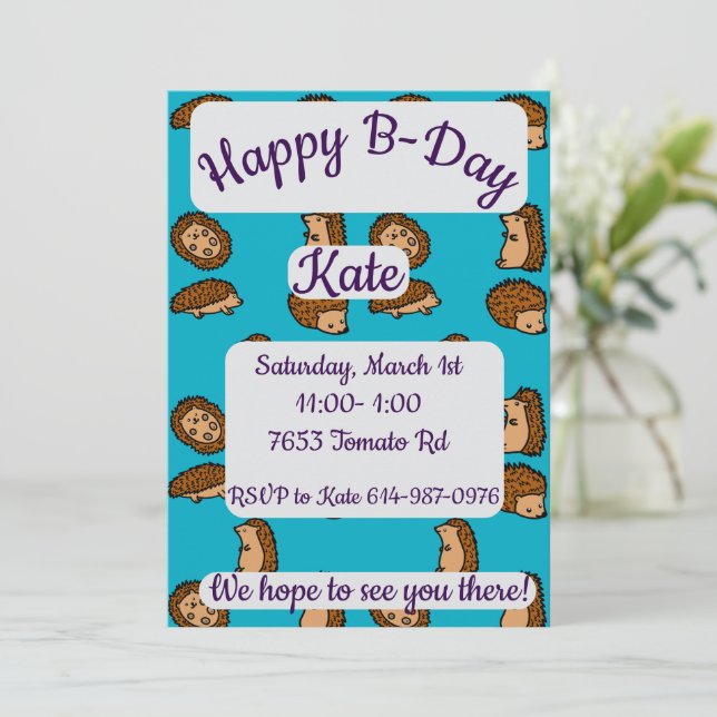 Invitación Hedgehogs Feliz cumpleaños (Anverso de pie)