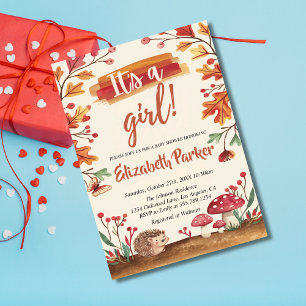 Invitación Hedgehogs y hongos caen en la Baby Shower de Woodl