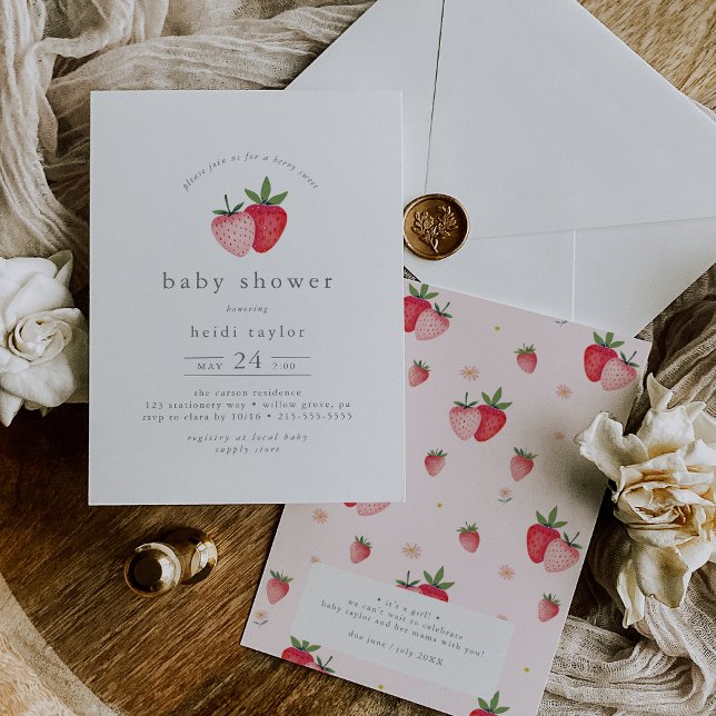 Invitación HEIDI Berry Rosa Dulce Fresa Chica Beber Ducha (HEIDI Pink Berry Sweet Strawberry Girl Baby Shower Invitation)
