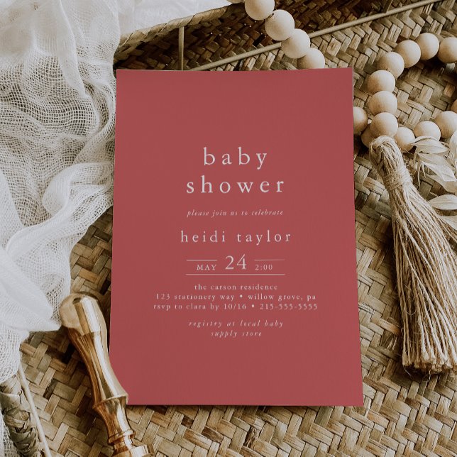 Invitación HEIDI Boho Red Summer Chica simple Baby Shower (HEIDI Boho Red Summer Girl Simple Baby Shower Invitation)