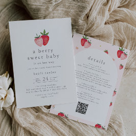 Invitación HEIDI QR Berry Sweet Strawberry Girl Baby Shower