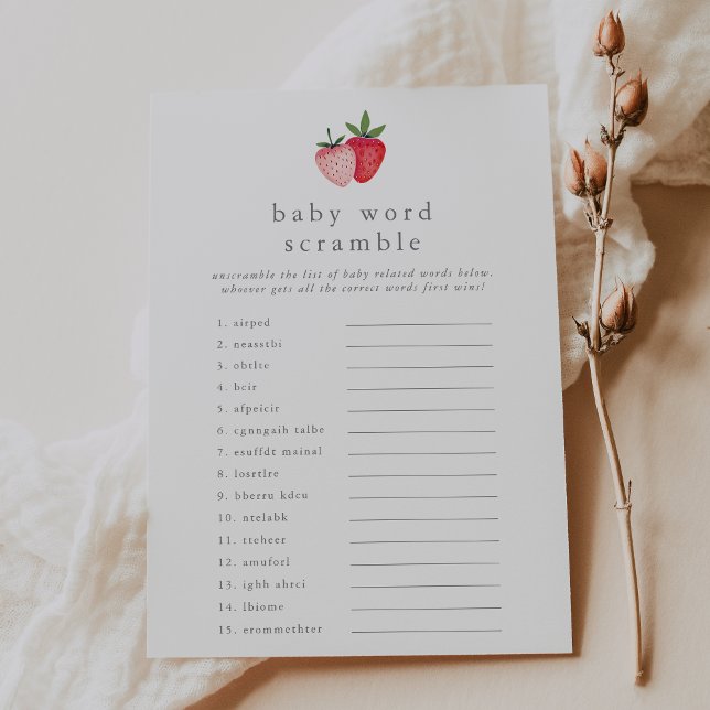 Invitación HEIDI Strawberry Baby Shower Word Scramble Game (HEIDI Strawberry Baby Shower Word Scramble Game Invitation)