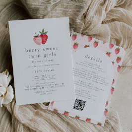 Invitación HEIDI Strawberry Berry Sweet Twin Girl Shower