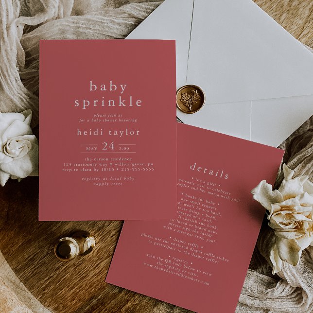 Invitación HEIDI Verano Rojo Moderno Boho Simple Bebé Sprinkl (HEIDI Summer Red Modern Boho Simple Baby Sprinkle Invitation)