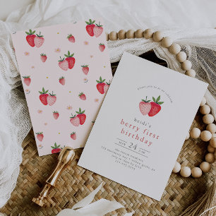 Invitación HEIDI Verano rosa Fresa Berry Primer cumpleaños