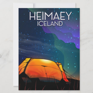 Invitación Heimaey, tierra, poster de vacaciones de camping.