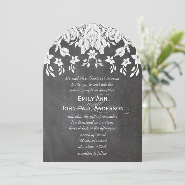 Invitación Heirloom Chalkboard y la elegante boda de encaje (Anverso de pie)