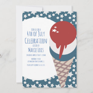 Invitación Helado 4 de julio Estrellas y puntos Rojo 
