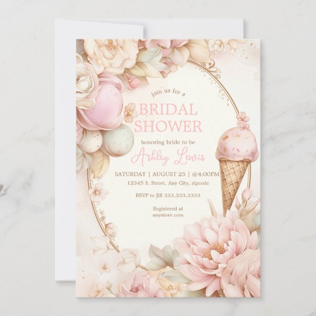 Invitación Helado antiguo, Helado floral rosa (Anverso)