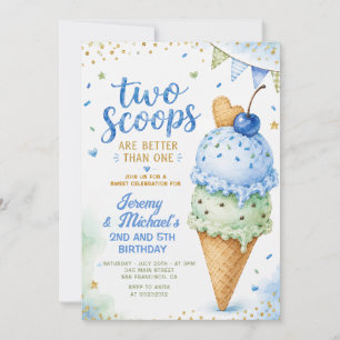 Invitación Helado Azul Cumpleaños de Gemelos Dos Cucharadas