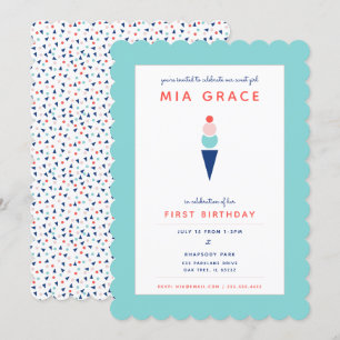 Invitación Helado Caprichoso Moderno en Azul Acuático