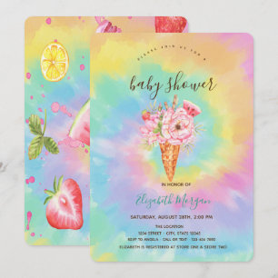 Invitación  Helado, Colorido Tie Dye de Frutas Baby Shower  