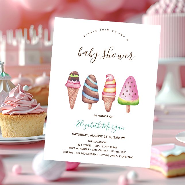 Invitación Helado, Cono Rayado de Rosa Fiesta de Bebé (Subido por el creador)