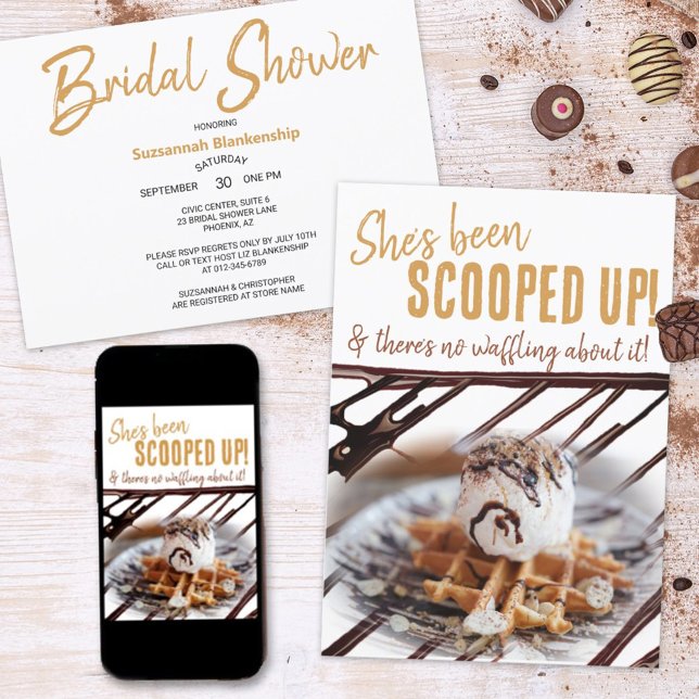 Invitación Helado Cream Scoop En Ducha De Novias De Waffle (Grab attention with a fun bridal shower invitation cover of a scoop of ice cream on a waffle. )