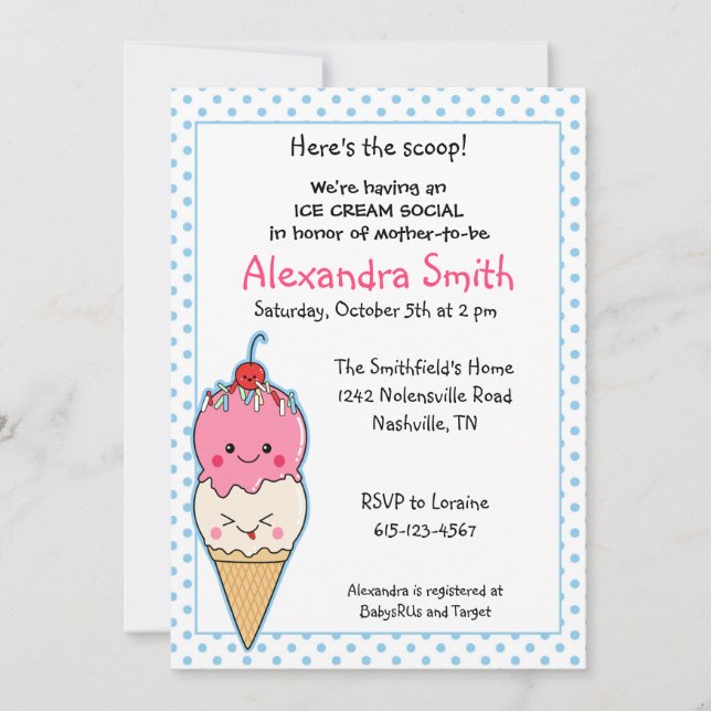 Invitación Helado Cream Social Baby Shower (Anverso)