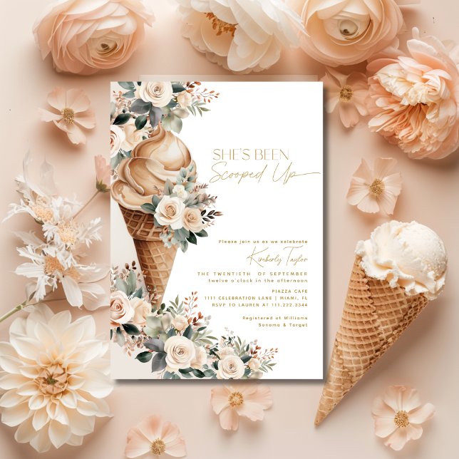 Invitación Helado Crema Cuidado Floral Boho Bridal Shower (Ice Cream Scooped Up Floral Boho Bridal Shower Invitation)