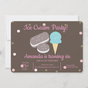 Invitación Helado crema Scoop y helado sandwich Confetti
