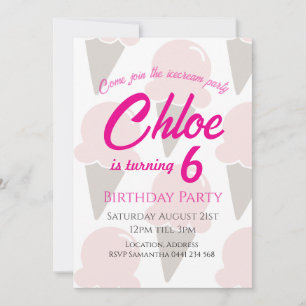 Invitación Helado Crema Swirls Fresas rosa