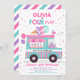 Invitación Helado Cuatro Camiones De Crema De Hielo De Cumple