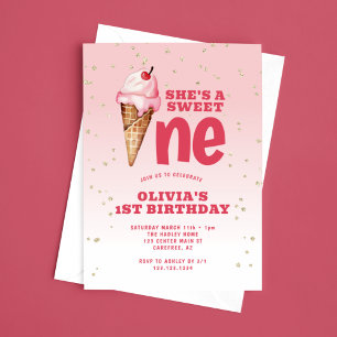 Invitación Helado Cumpleaños 1º Rosa Sweet One