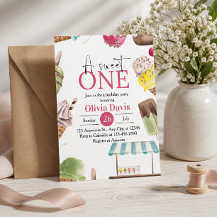 Invitación Helado de acuarela "Dulce" 1er Cumpleaños