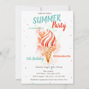 Invitación Helado de Acuarela Estrellas Fiesta de Cumpleaños