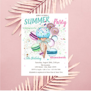 Invitación Helado de acuarela Macarons Cumpleaños de verano 