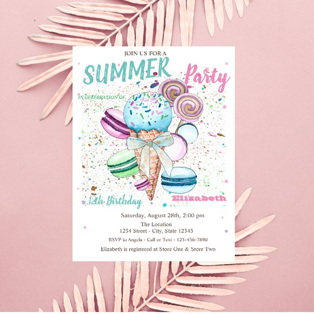 Invitación Helado de acuarela Macarons Cumpleaños de verano  (Subido por el creador)