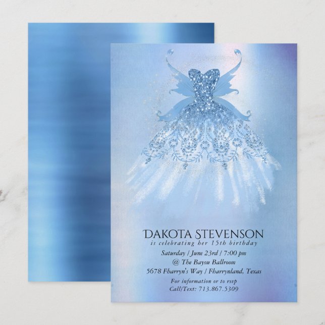 Invitación Helado de ala de hadas | Frost Blue Irish Sheen (Anverso / Reverso)