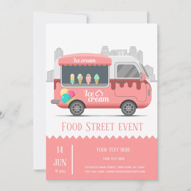Invitación Helado de camión de comida (Anverso)