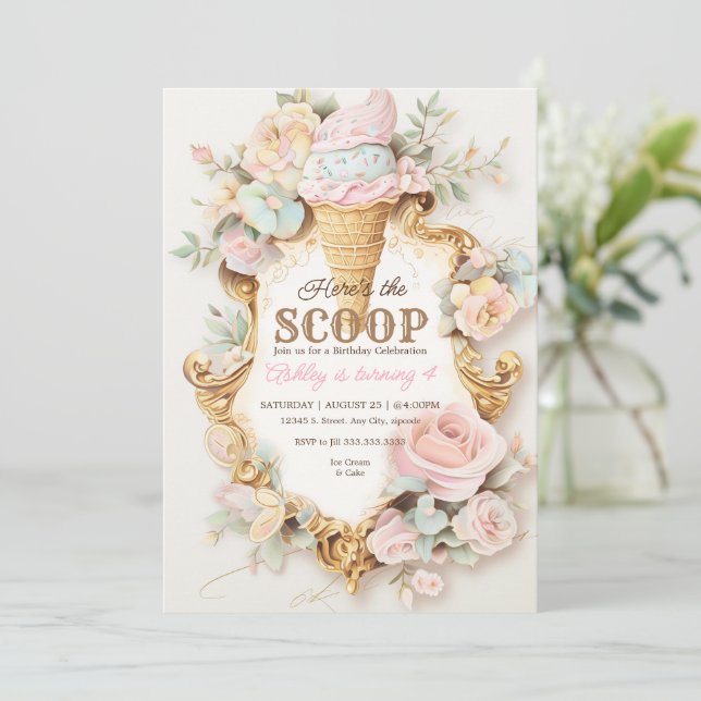 Invitación helado de cosecha, helado rosado (Anverso de pie)