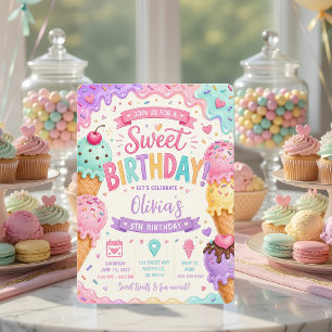 Invitación Helado de Cumpleaños Dulce