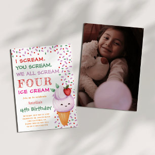 Invitación Helado de fresa crema Cono 4ª foto Fiesta de cumpl