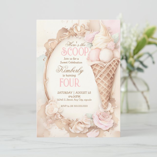 Invitación Helado de helado de cosecha de vintage (Anverso de pie)