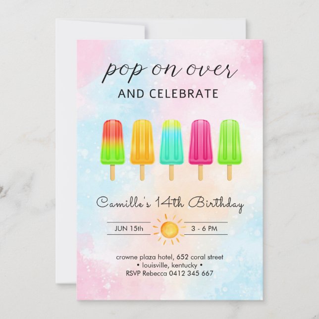 Invitación Helado de popsicle Cumpleaños (Anverso)