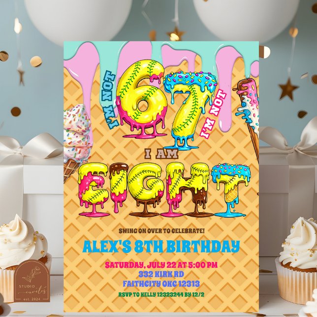Invitación Helado de Softbol Goteo Seis Siete niño Cumpleaños (Subido por el creador)