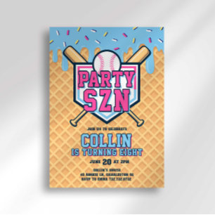 Invitación Helado de temporada de fiestas goteo béisbol cumpl