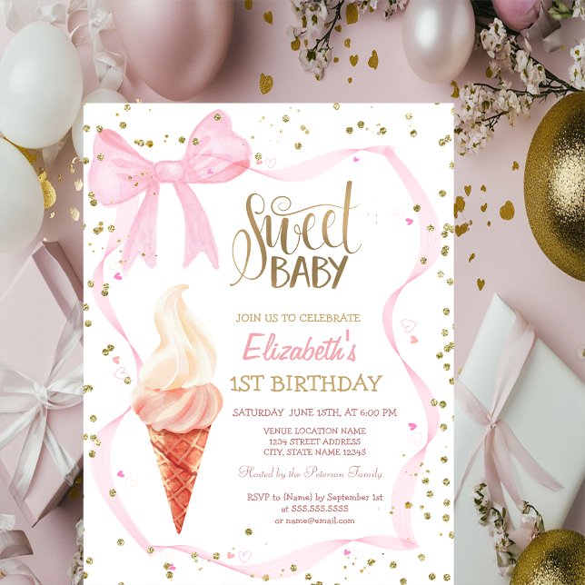 Invitación Helado Diamantes Lazo Rosa Rayado Cumpleaños  (Subido por el creador)