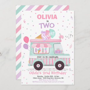 Invitación Helado Dos Camión Dulce de Segundo Cumpleaños