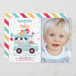 Invitación Helado Dos Camión Dulce de Segundo Cumpleaños