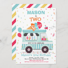 Invitación Helado Dos Camión Dulce de Segundo Cumpleaños