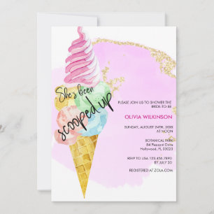 Invitación Helado   Ducha de novias Purpurina rosa dorado