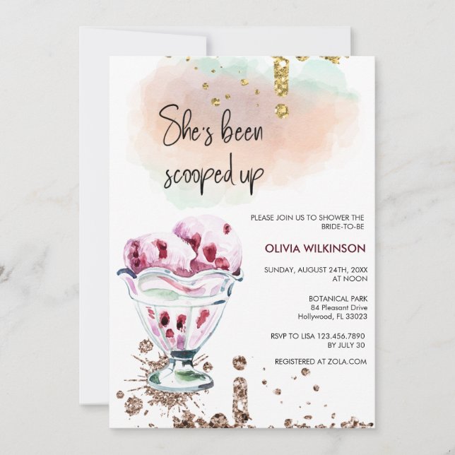 Invitación Helado | Ducha de novias Purpurina rosa dorado (Anverso)