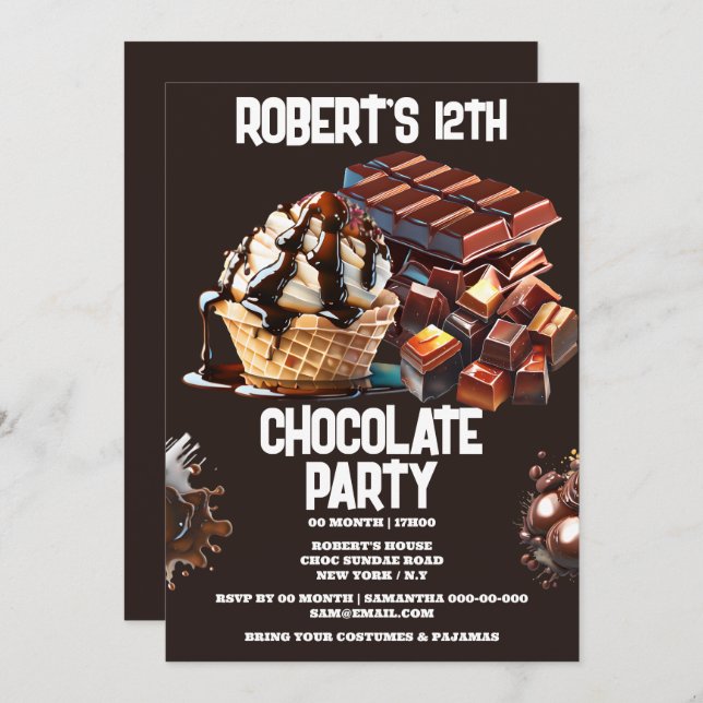 Invitación helado fiesta de chocolate waffle sundae postre (Anverso / Reverso)