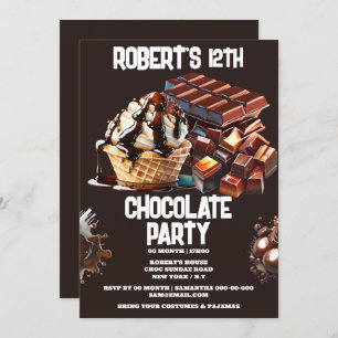 Invitación helado fiesta de chocolate waffle sundae postre