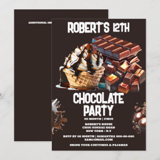 Invitación helado fiesta de chocolate waffle sundae postre