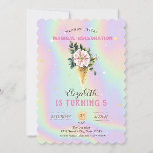 Invitación Helado Flor Holográfico Cumpleaños